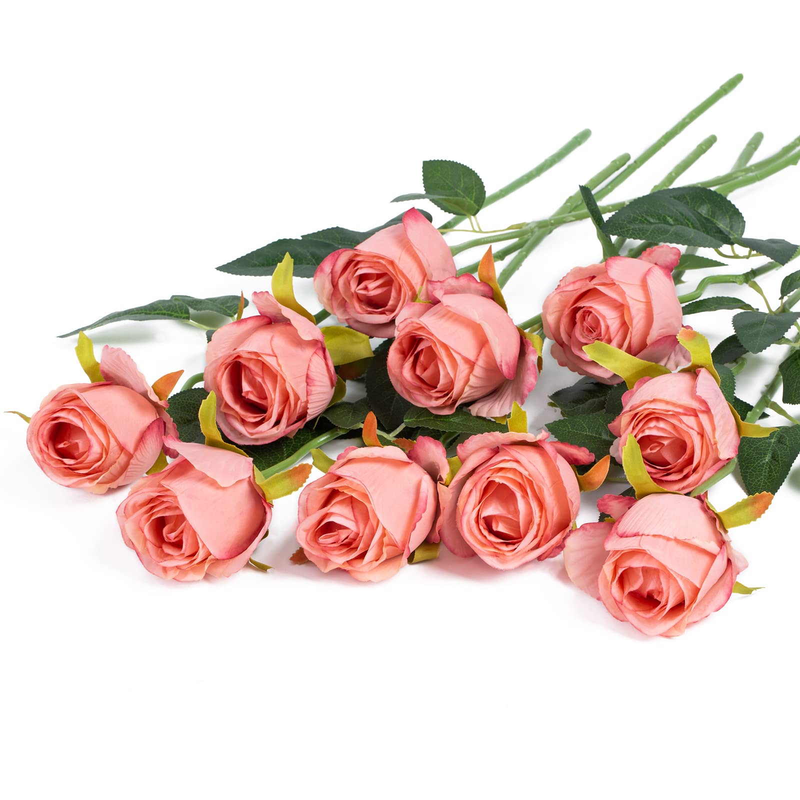 DuHouse 10pcs Artificial Silk Roses Flowers Single Long Stem Fake Rose Bouquet for Wedding Home Party Decoration Centerpieces(Rose Red) — image 1
