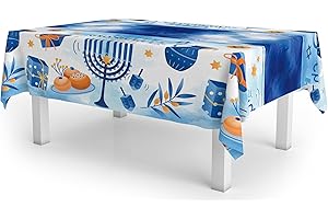 Izzy 'n' Dizzy Hanukkah Tablecloth Plastic - Hanukkah Paper Goods - 55" x 92" - Blue and White Chanukah Themed Party Supplies