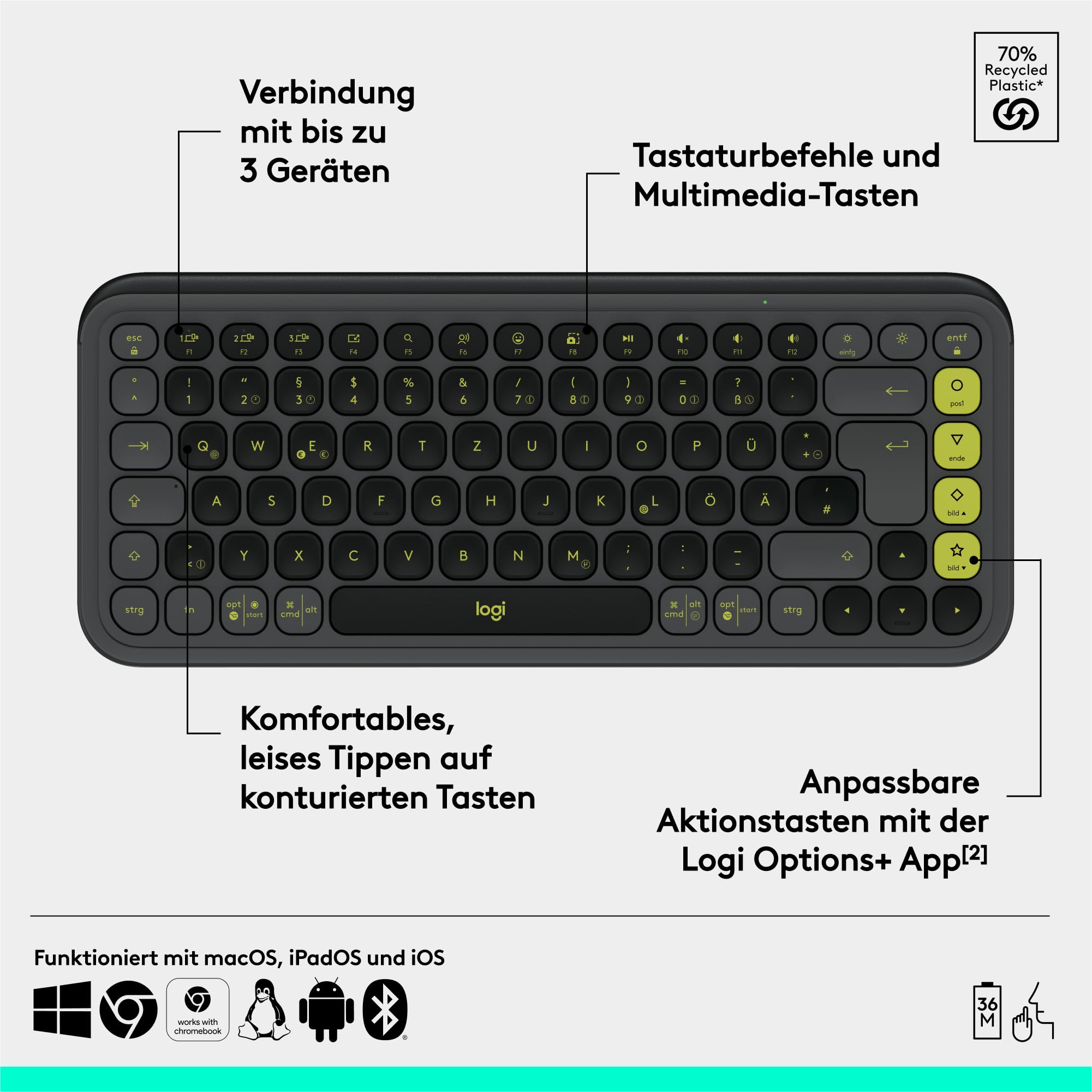 Logitech POP ICON KEYS kabellose Bluetooth-Tastatur (Grafit) 6