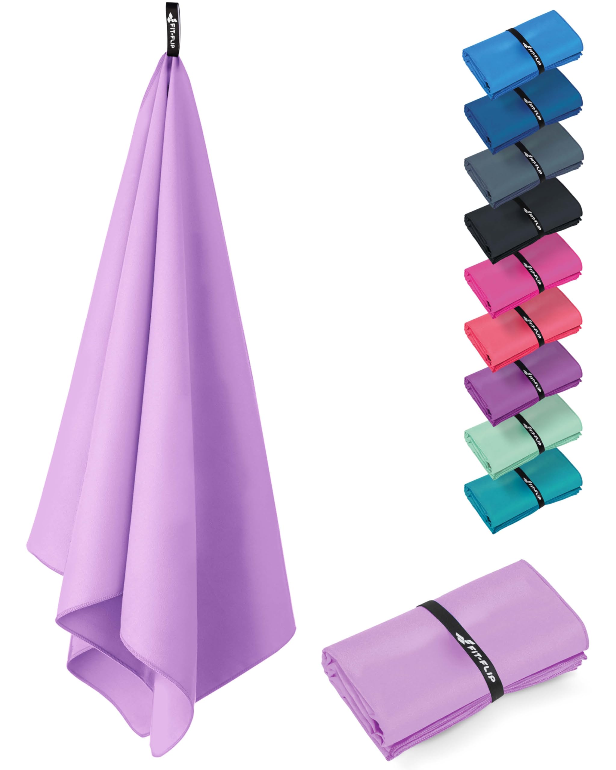 Fit-Flip Swimming towel – quick dry microfibre beach towel - ultra absorbent thin microfiber towels for travel, beach & gym - lightweight swim essentials (160x80cm, Pastel Violet)