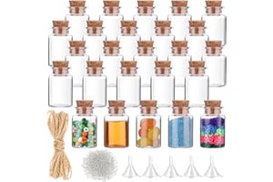 Bokon 25 Pack Mini Plastic Bottles with Corks Stoppers Eye Screws Funnels Small Potion Bottles Tiny Clear Sand Art Jar Wishing Vial for Birthday Party DIY Crafts Gift