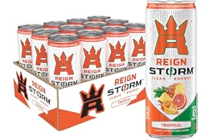REIGN Storm, Tropical, Fitness & Wellness Energy Drink, 12 Fl Oz (Pack of 12)