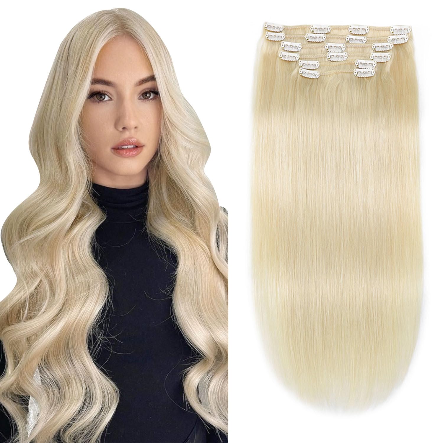 XDhair Clip in Hair Extensions 20Inch 120g 6pcs Platinum Blonde Long Straight Hair Soft Clip in Hair Extensions for Women #60 20inch