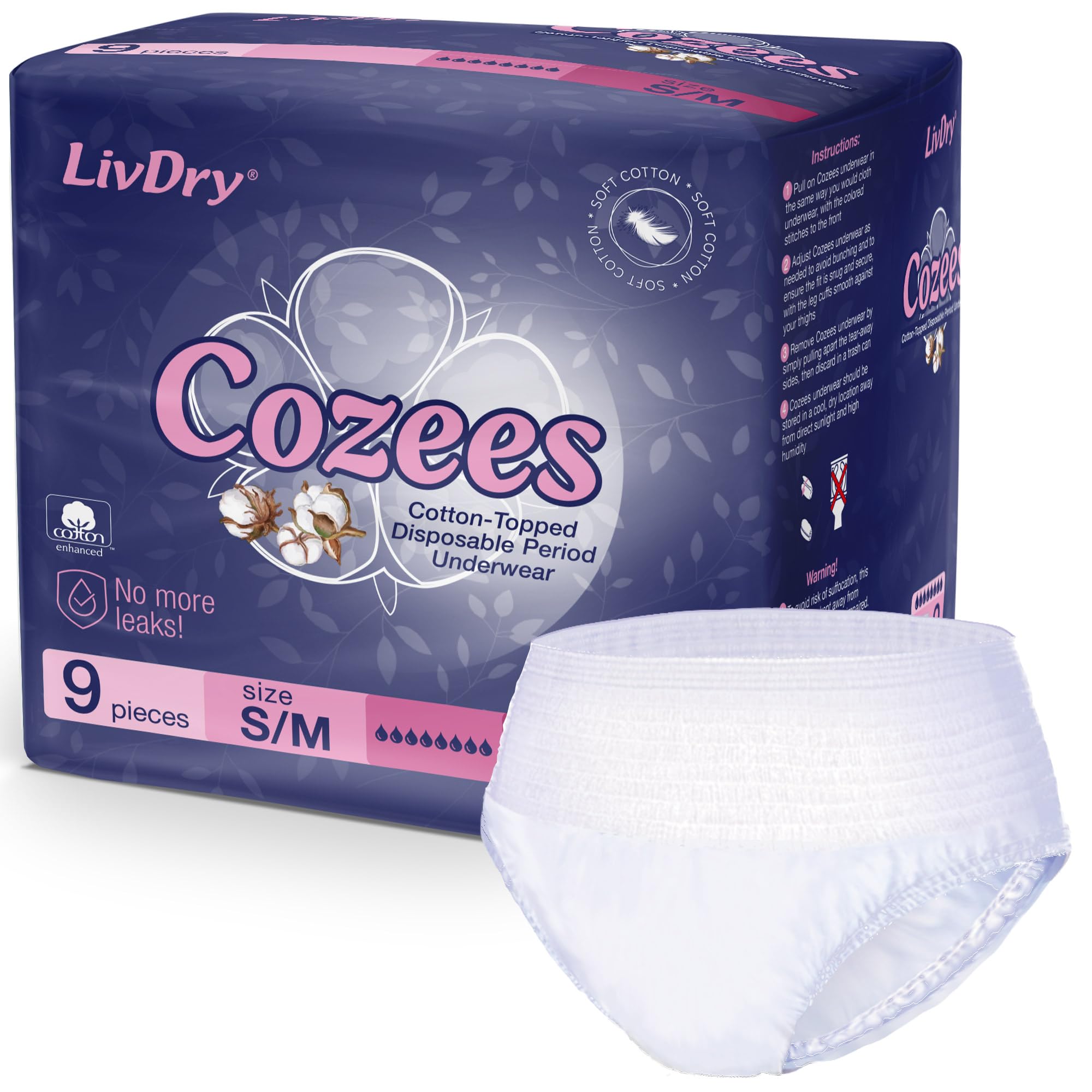 Photo 1 of Cozees Disposable Period Underwear for Women, Menstrual and Postpartum High Absorbency, Cotton Covered Comfort, Made in USA (9 Count, Small/Medium)