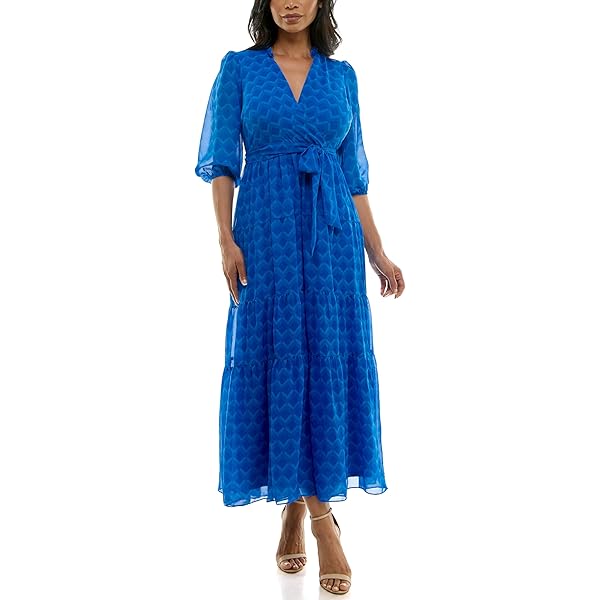 Taylor Dresses Women's Long Sleeve V-Neck Floral Print Braided Belt Sheath  Maxi Dress, Blue Cobalt, 2 at Amazon Women's Clothing store