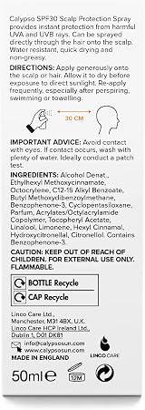 Calypso Hair & Scalp Protection Spray SPF30 50ml Non Greasy UV A/B view 4