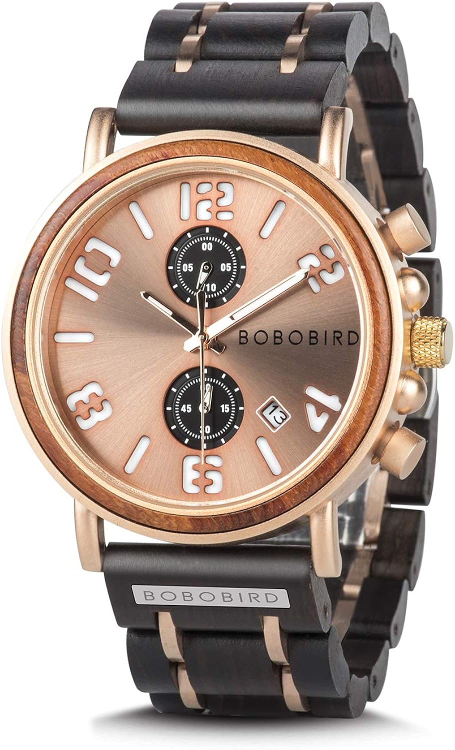 Amazon Com Bobo Bird Men S Wood Watch Stainless Steel Luxury Brand Design Analog Quartz Wrist Watches Waterproof Date Timepieces Gold Watches