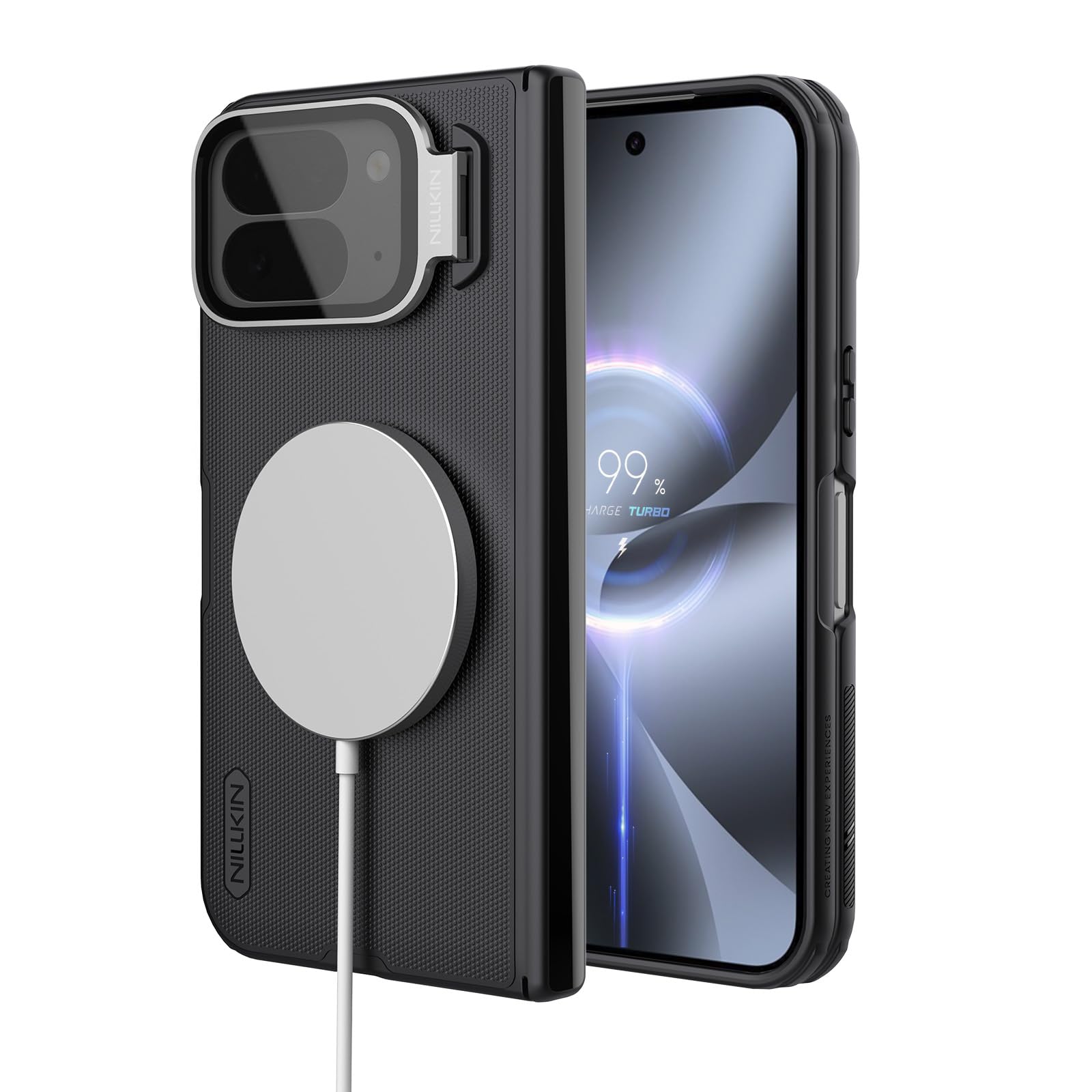 Photo 1 of Nillkin for Pixel 10 Pro Fold Case with Kickstand & Camera Cover Protection |Compatible with Magsafe | Frosted Shield | Prop Stand Functionality |Black Color