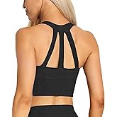XUNYU Longline Sports Bra for Women Open Back Workout Tops Padded Yoga Tank Wide Strap Halter Crop Top Build in Bra Gym
