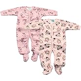 Magic Threadz Disney Clothes Baby Girls 2-Pack Quilted Footie Coveralls - Minnie Mouse and Princess Bodysuits (0/3M-6/9M)