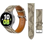 VEAQEE Leather Bands Compatible with Samsung Galaxy Watch 5/4/6 40mm 44mm/5 Pro 45mm/4 Classic 42mm 46mm, 20mm Luxury Retro Leather Straps for Active 2 40mm 44mm/Watch 3 41mm Women Men