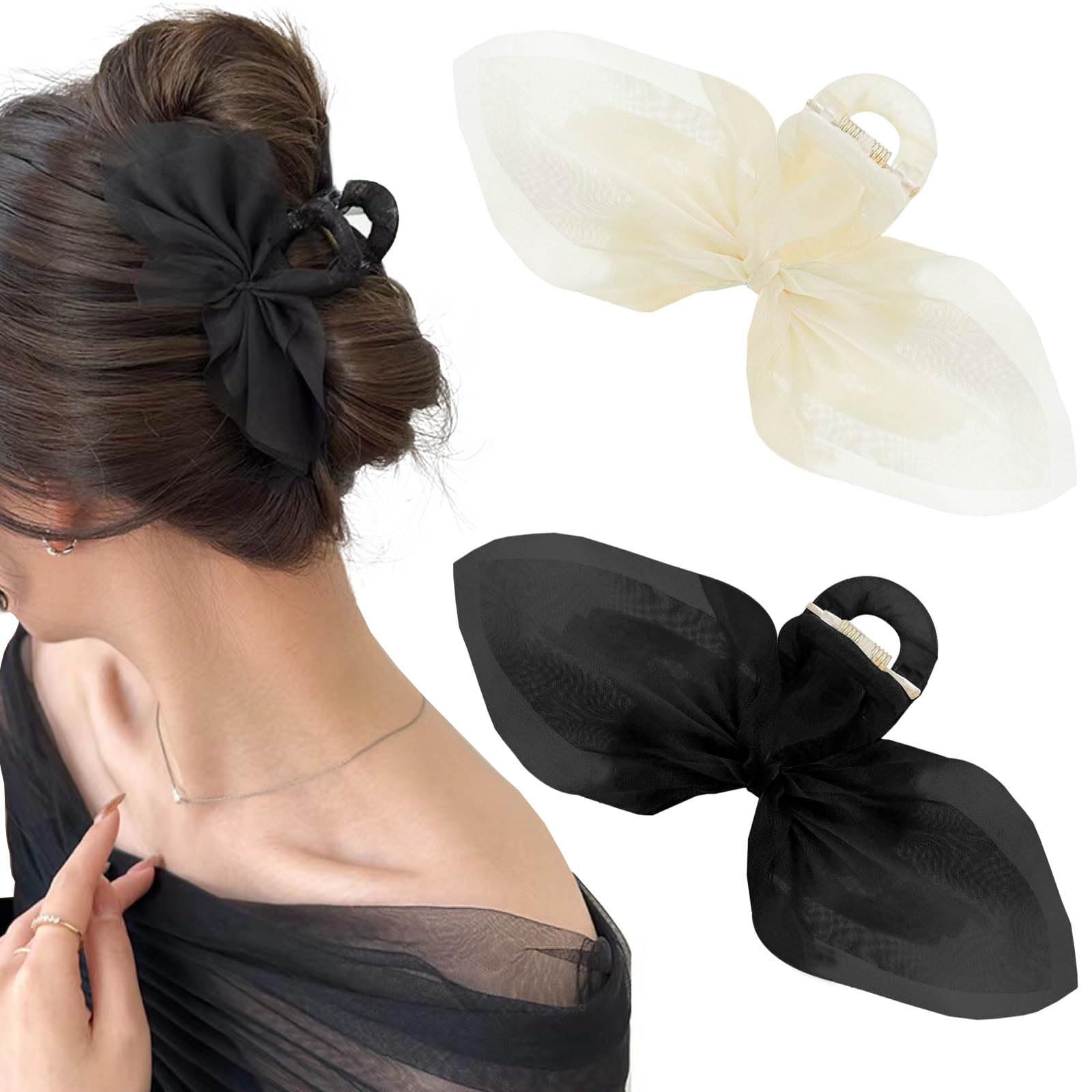 Photo 1 of 2 PCS Big Bow Hair Claw Clips for Thick Hair, Hair Bows for Women Large Bow Hair Clips Non Slip Hair Jaw Clips Hair Clamps Barrtette Hair Accessories for Women Girls