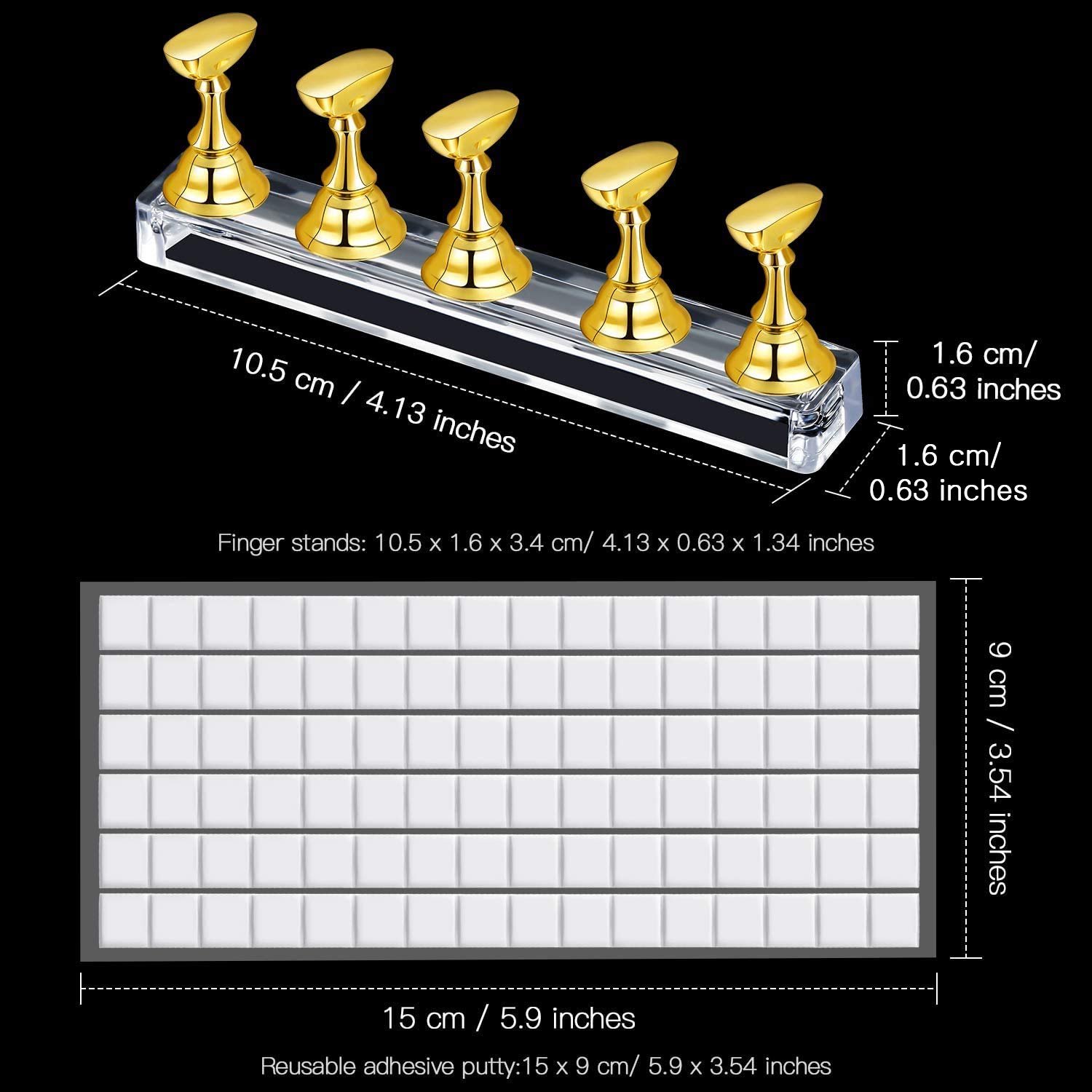 2 Set Acrylic Nail Art Practice Stands Magnetic Nail Tips Holders Training Fingernail Display Stands DIY Nail Crystal Holders and 96 Pieces White Reusable Adhesive Putty (Gold and Silver) : Beauty