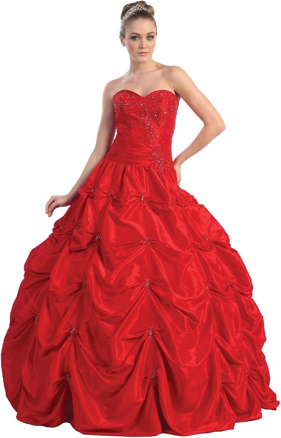 Ball Gown Strapless Formal Prom Wedding Dress 746 (14, Red) at Amazon