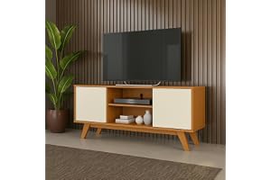 Rack Estante Multifuncional Para Sala de Estar com Prateleira, Porta e Organizador (Cedro/Off)