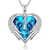 Praelinos Angel Wing Heart Necklaces for Women White Gold Plated Silver Tone Pendant Necklaces 5A Cubic Zirconia Necklace Crystal Jewelry Mother's Day Christmas Valentine's Day Birthday Gift for Wife Mom Girlfriend Girls Her