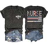 XUHOUAI Nurse Life Shirt Womens V Neck Leopard Graphic Tees Caring Loyal Strong Inspirational T-Shirt School Nursing Tshirt