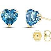 14k Yellow Gold Natural Heart-shaped Blue Topaz Stud Earrings