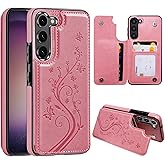 Korecase for Samsung Galaxy S25 Wallet Case with Card Holder, for Samsung S25 Butterfly PU Leather Kickstand Purse Cover,Floral Shockproof Slim Flip Phone Case for Women,Pink
