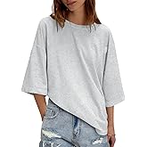 Tankaneo Womens Oversized Half Sleeve T-Shirts Summer Casual Crew Neck Tunic Tops Loose Fit Boxy Basic Tees
