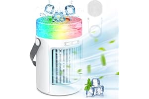 EMSA Mini Portable Air Conditioners Humidifier with 3 Speeds & 7 Colors Light, Quite Portable Fan with 650ML Tank, Portable AC Evaporative Air Conditioner Portable for Room, Office, Outdoor & More