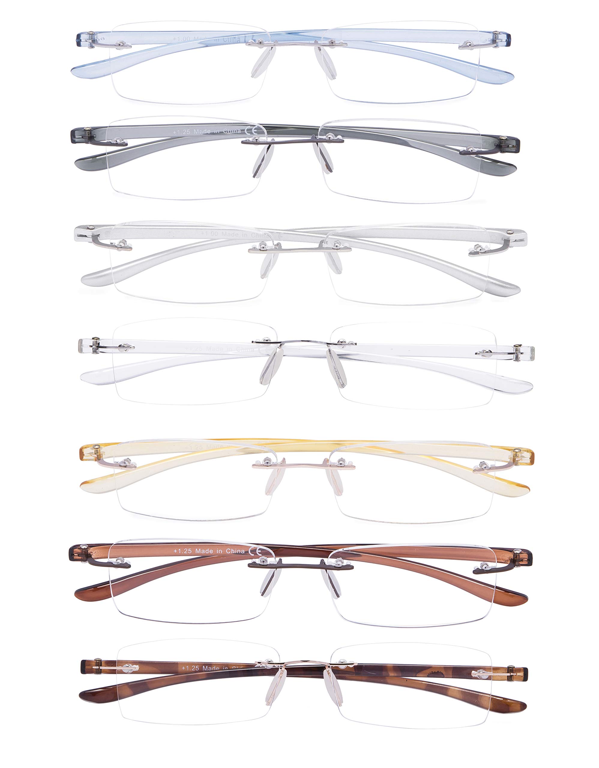 7 Pairs Small Lens Mix color Lightweight Rimless Reading Glasses Women Men(Mix,+1.00)