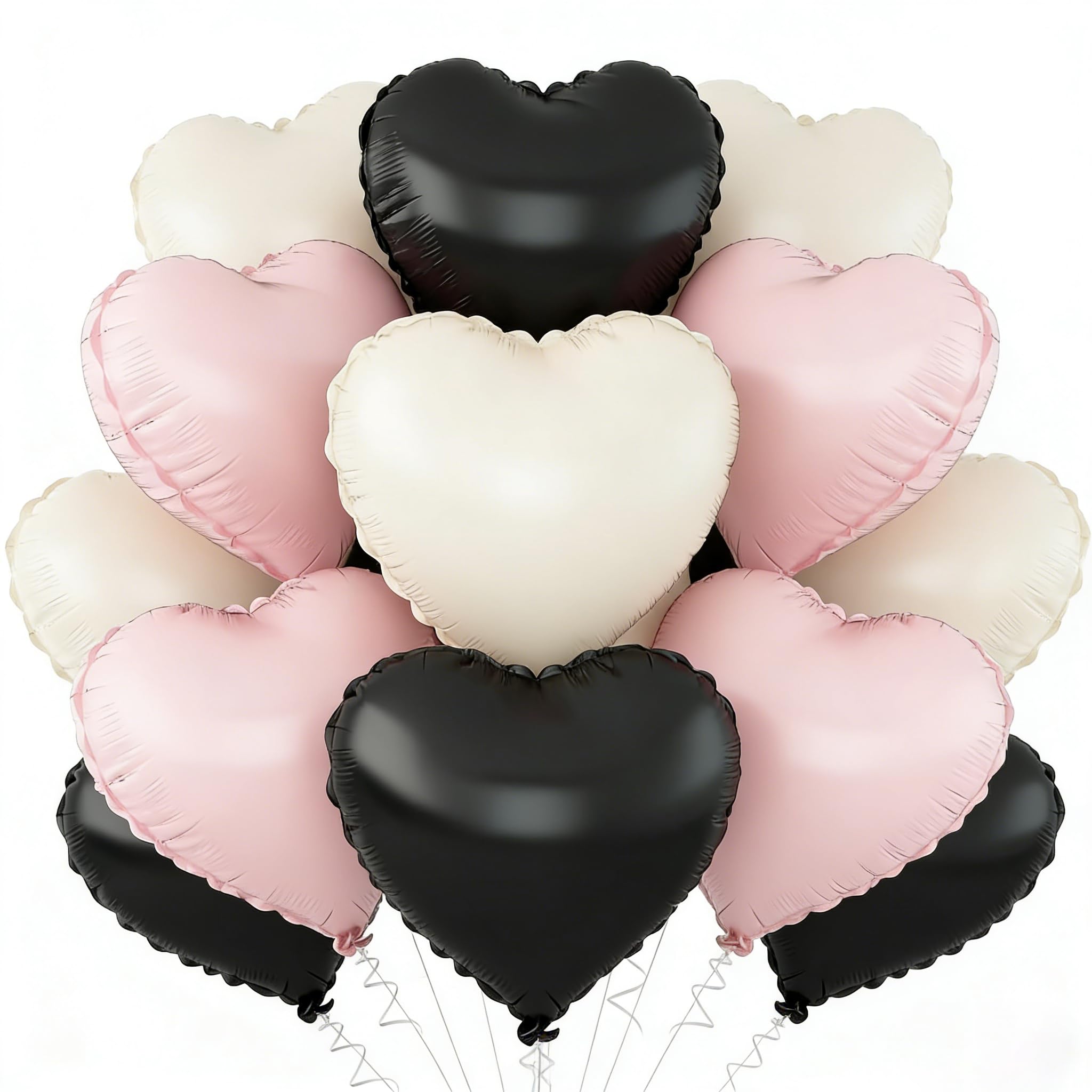 Black Beige Pink Heart Balloons,18 Inch Baby Pink Beige Heart Shape Balloons,12PCS Foil Heart Balloon Helium for Birthday Party Bridal Engagement Wedding Anniversary Baby Shower Valentines Decor