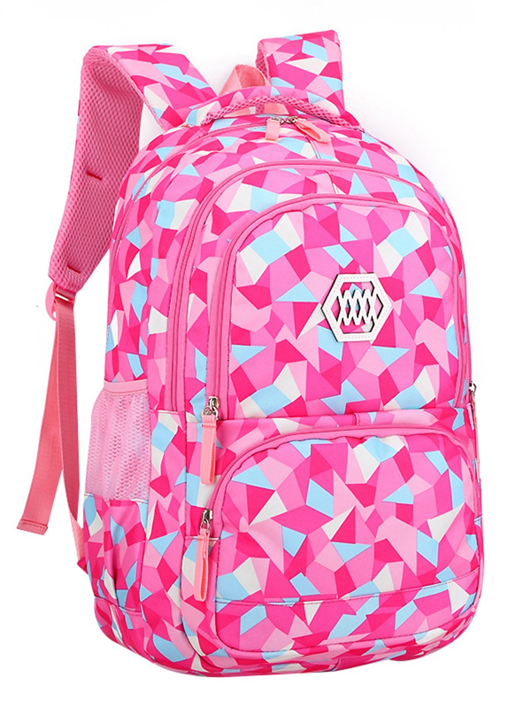 SellerFun Girl Geometric Printed Primary Junior High University School Bag Bookbag Backpack (35L, 2# Rose)