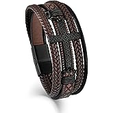 Veshon Mens Cuff Cross Bracelet Multi-Layer Braided Leather Cross Bracelet for Religious Bangle Wristband Faith Christian Jewelry for Men Teen