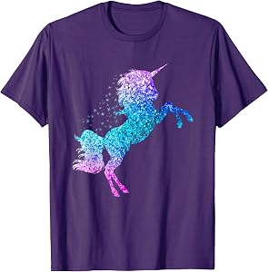 Unicorn Faux Pink Blue Sparkle Unicorn Print T Shirt T-Shirt