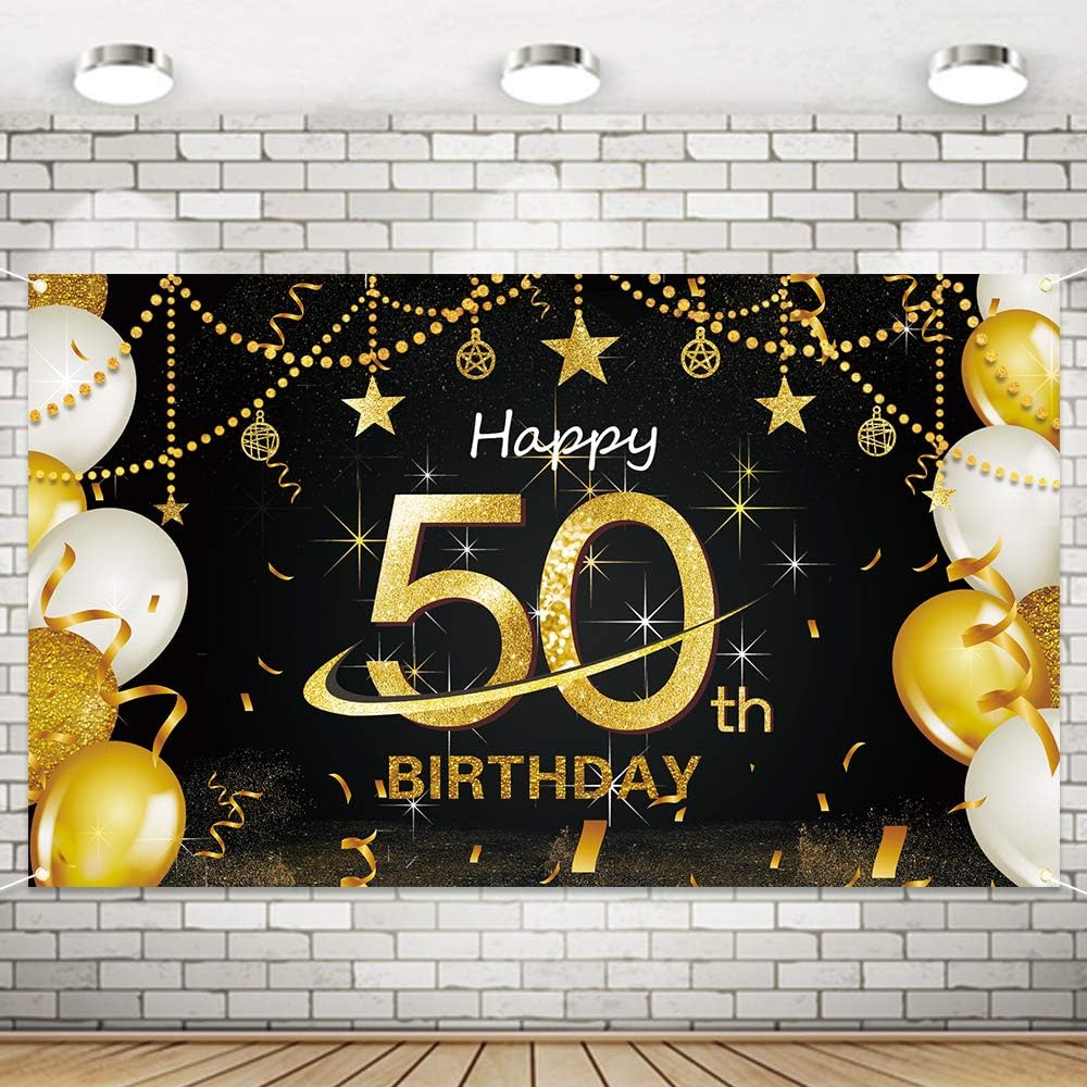 Homanga 50th Birthday Black Gold Party Decoration, 50th