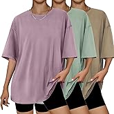 3 Pack Oversized Tshirts for Women Crew Neck Basics Womens Clothing Summer Loose Workout Tees Plus Size T Shirts