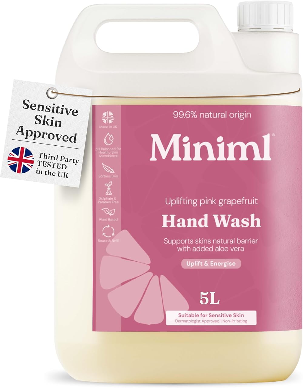 Miniml Hand Soap Wash Liquid 5L Refill Pink Grapefruit Aloe Vera Scent