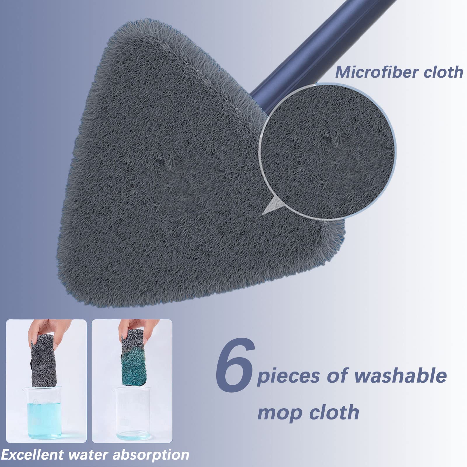 LARFOEK Triangle Mop with Squeegee, 360 Rotatable Adjustable, Blue, Microfiber, Floor/Ceiling/Window/Wall/Car