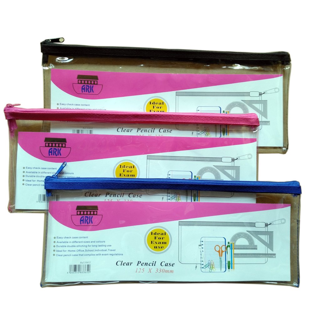 Ark Pencil Case PVC Coloured Zip 330 x125mm Clear Assorted Ref : 33652 (Single)