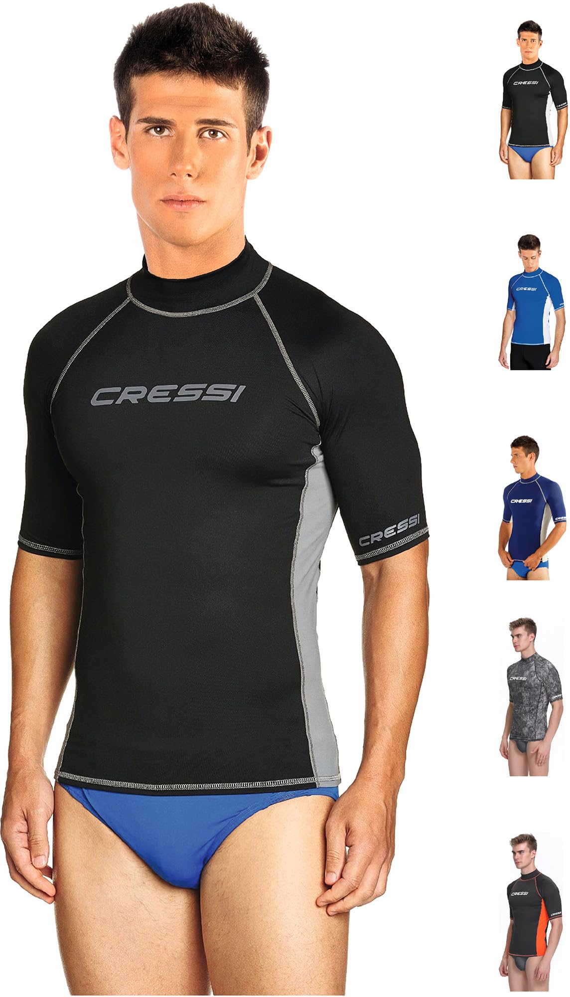 Cressi Since 1946 - Rash Guard Men's Short Sleeves UPF 50+ Sun Protection Shirts Quick Dry for Swimming Surfing Diving Fishing Beach Pool and Water Sports - Black/Grey - XXXL/7 (58)