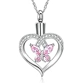 shajwo Heart Urn Necklace for Ashes for Women Butterfly Cremation Jewelry Crystals Ash Loved One Memorial Pendant