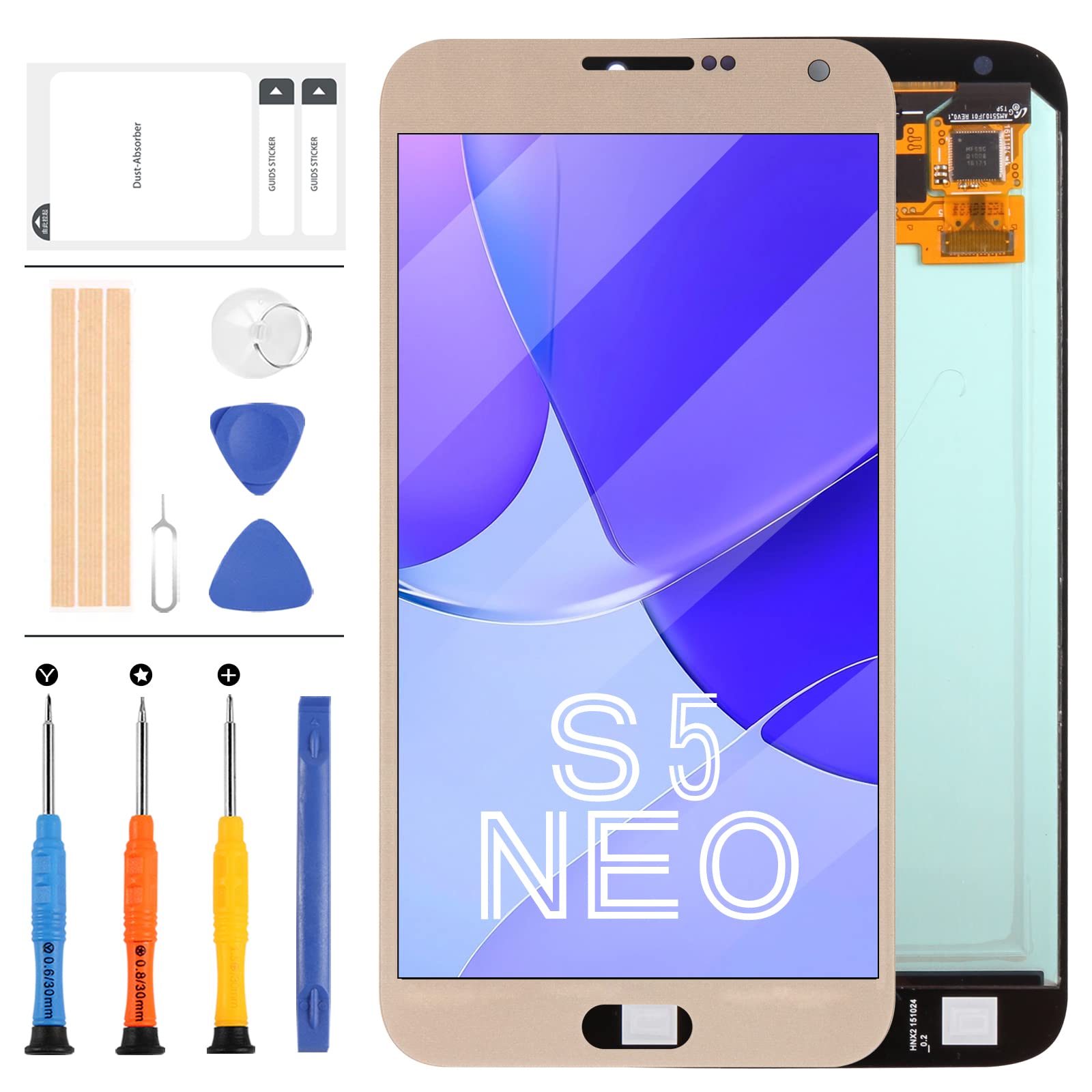 LADYSON For Samaung G903F Screen Replacement 5.1" For Samsung Galaxy S5 Neo G903 G903F LCD Display Matrix Panel Parts Assembly Touch Sensor Digitizer Glass Lens Kits with Free Repair Tools Set (Gold)