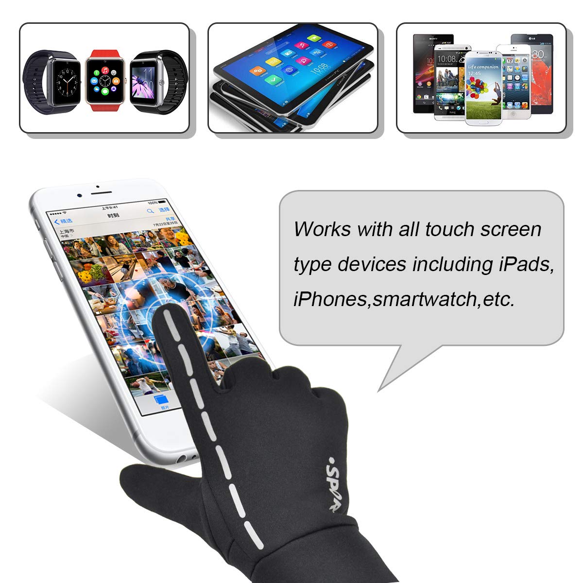 Reflective Design Running Gloves, Full Finger Touchscreen in Winter Outdoor Gel Bike Thin Gloves, Waterproof and Windproof Warm Gloves for Men Women