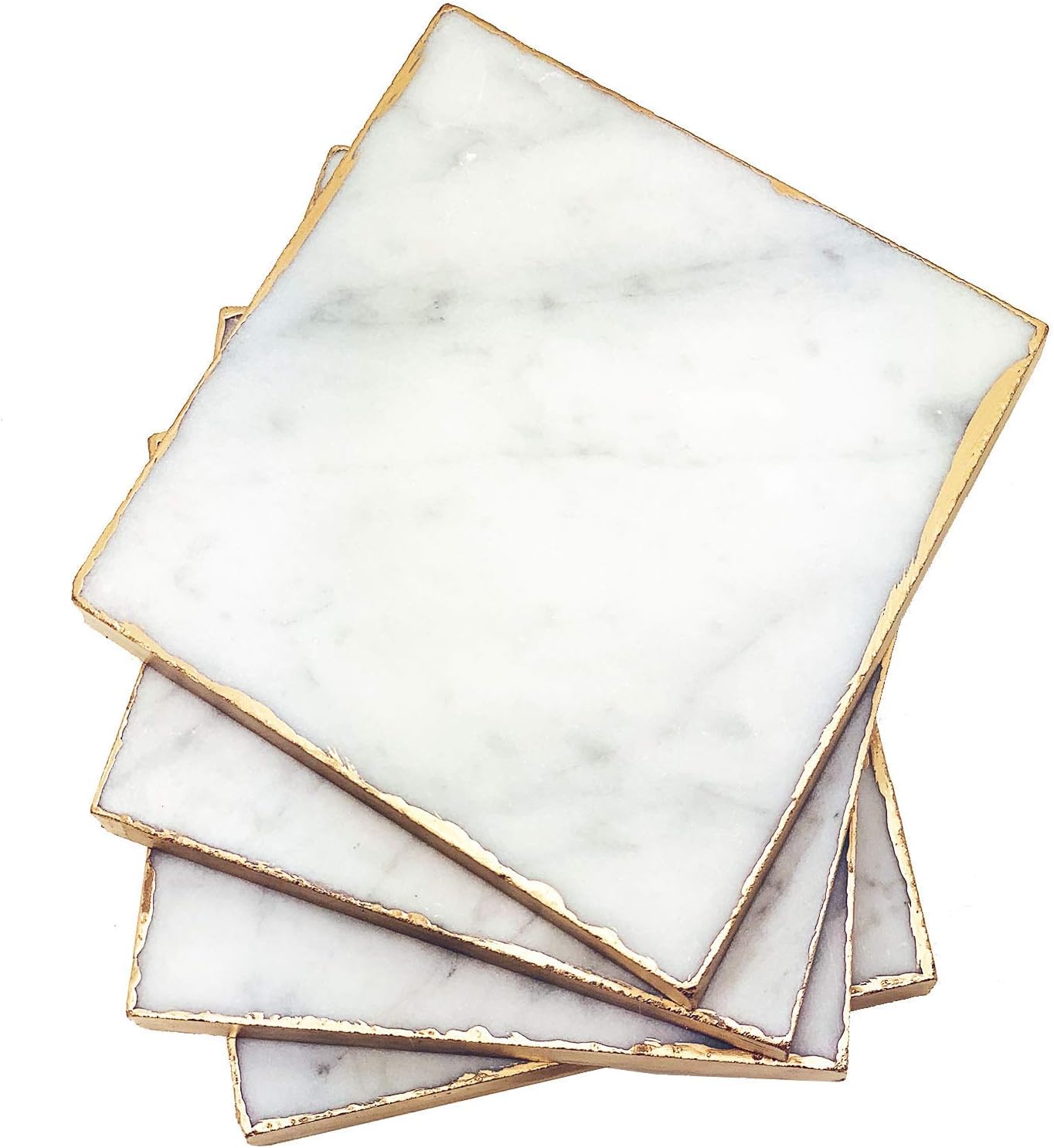 White Marble Coasters with Guilded Gold Edges Set of 4