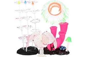 CAPASTEC Silicone Glowing Aquarium Decorations, Fluorescence Coral, Glowing Sea Anemone Decor, Glowing Sucker Coral for Aquarium Decor Purple Pink Green 1 Set