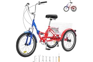 VEVOR Folding Adult Tricycle,Adult Folding Trikes, 3 Wheel Cruiser Bike with Large Basket & Adjustable Seat, Shopping Picnic Foldable Tricycles for Women, Men, Seniors