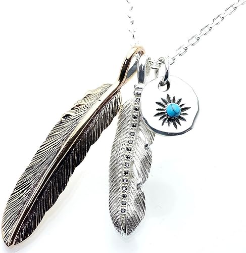Amazon シルバーワン Hi ダブルフェザー ネックレス シルバー925 ペンダント アズキ チェーン セット メンズ ターコイズ ネックレス 通販