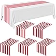 6 Pieces Striped Table Runner Wedding Polyester Table Decor Red White Striped Design Tablecloth Elegant Decor for Indoor Events Family Dinner Outdoor Banquet Parties Celebrations (12 x 108 Inch)
