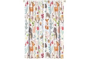 DDCBNS Kids Forest Animal Curtains,Each Panel W21 x 63L,Baby Room Cartoon Animal Cute Bear Deer Fox Curtains for Boys Girls Bedroom Living Room Nursery Study 2 Panels Total Size 42 x 63 Inch