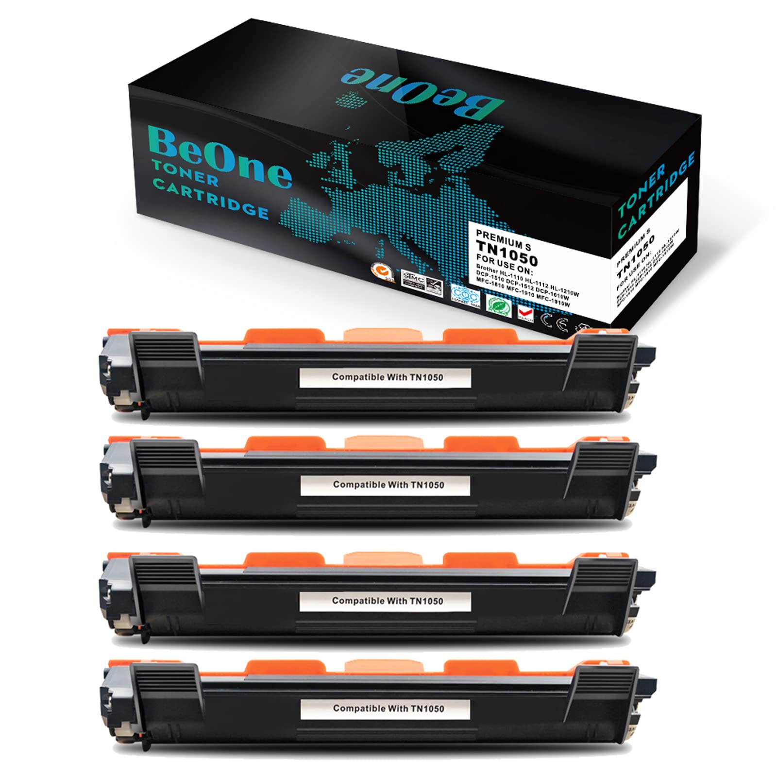 BeOne 4x Compatible for TN-1050 TN1050 Toner Cartridge Compatible for Brother HL-1110 HL-1112 HL-1210W DCP-1510 DCP-1512 DCP-1610W MFC-1810 MFC-1910 MFC-1910W Printer (4 Black)