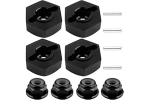 GDOOL 12mm Wheel Hex Hubs Drive Adapter 5mm Thick & Flange M4 Lock Nuts Aluminum for Redcat Axial HSP WLtoys Himoto RC Truck Model Car Upgrade Parts (Black)