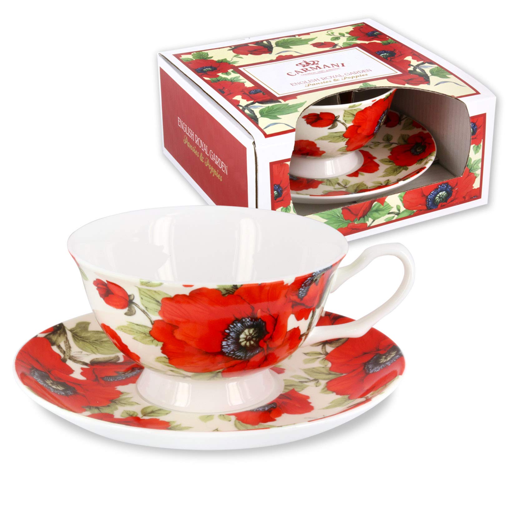 CARMANI - Fancy Tea Cup and Saucer with 'Poppy' 200 ml