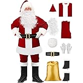 Mojonnie Santa Claus Costume for Men Christmas 9PCS Santa Suit Adults Deluxe Velvet Santa Costume for Men