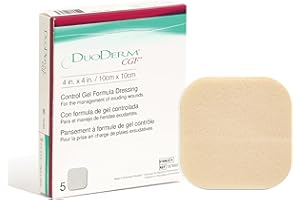 Convatec DuoDERM Control Gel Formula 4"x4" Hydrocolloid Sterile Adhesive Dressing for Partial and Full-Thickness Wounds, Medical Grade, Latex-Free, Waterproof, Square, Beige, 5ct Box